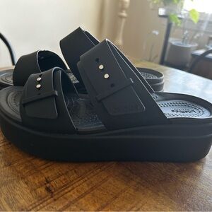 CROCS Black Platform Slides